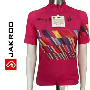 Jakroo Cycling Top Pink Multi Color Short Sleeve Full Zip Top Size Small